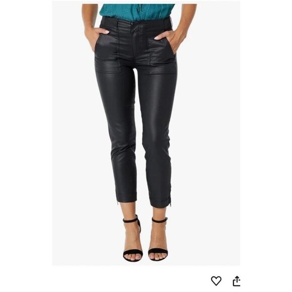 Kut From The Kloth Reese Zip Ankle Straight Leg Black Waxed Coated Pants Women - Picture 1 of 12